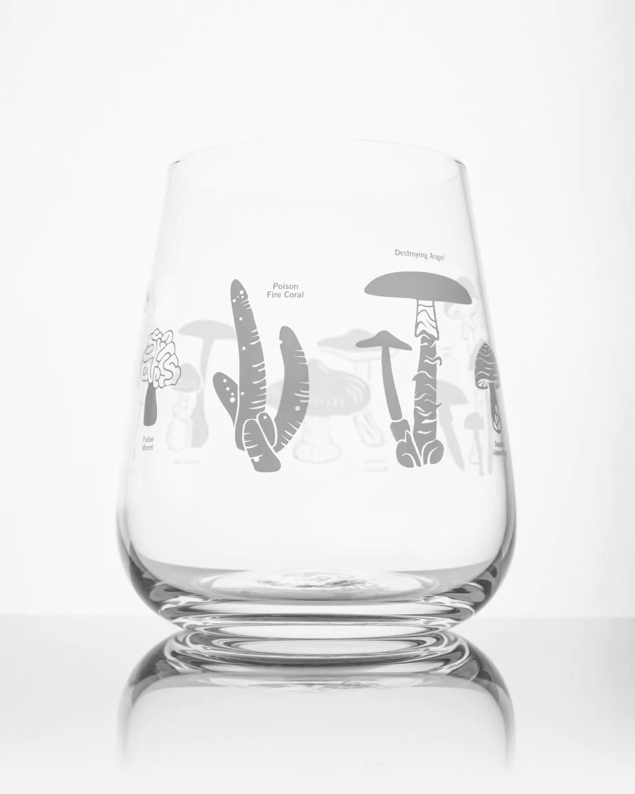 Poisonous Mushrooms Stemless Wine Glass: White - Stemcell Science Shop