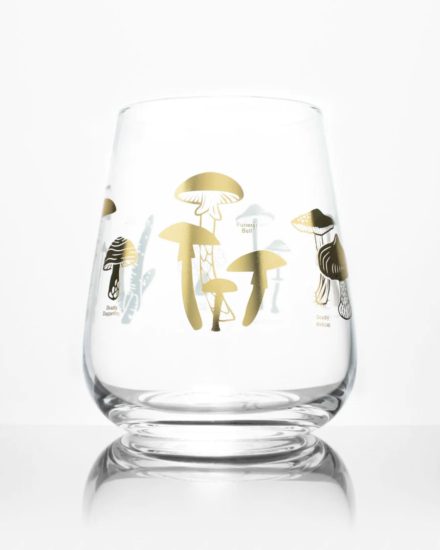 Poisonous Mushrooms Stemless Wine Glass: Gold - Stemcell Science Shop