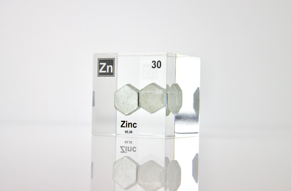 Zinc Element Cube - 2" Acrylic Display - Atomic Number 30