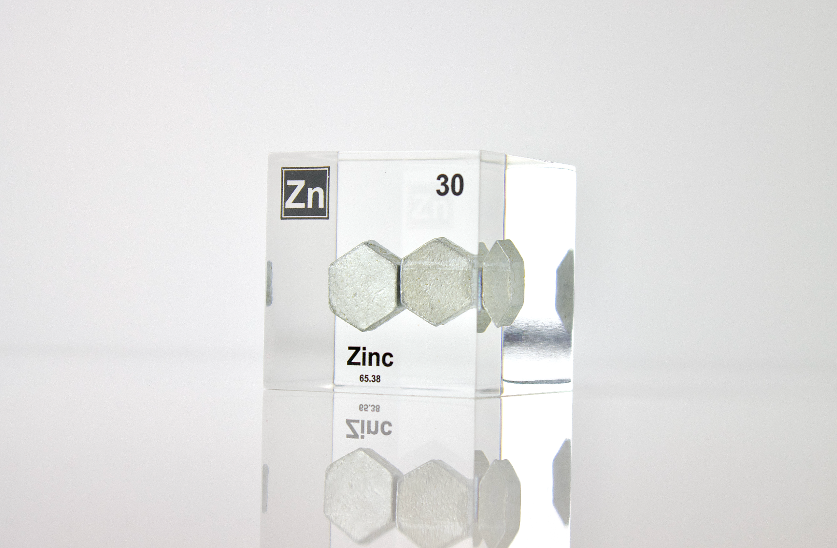 Zinc Element Cube - 2" Acrylic Display - Atomic Number 30