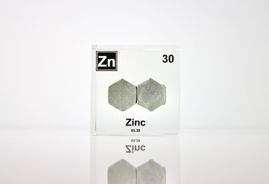 Zinc Element Cube - 2" Acrylic Display - Atomic Number 30