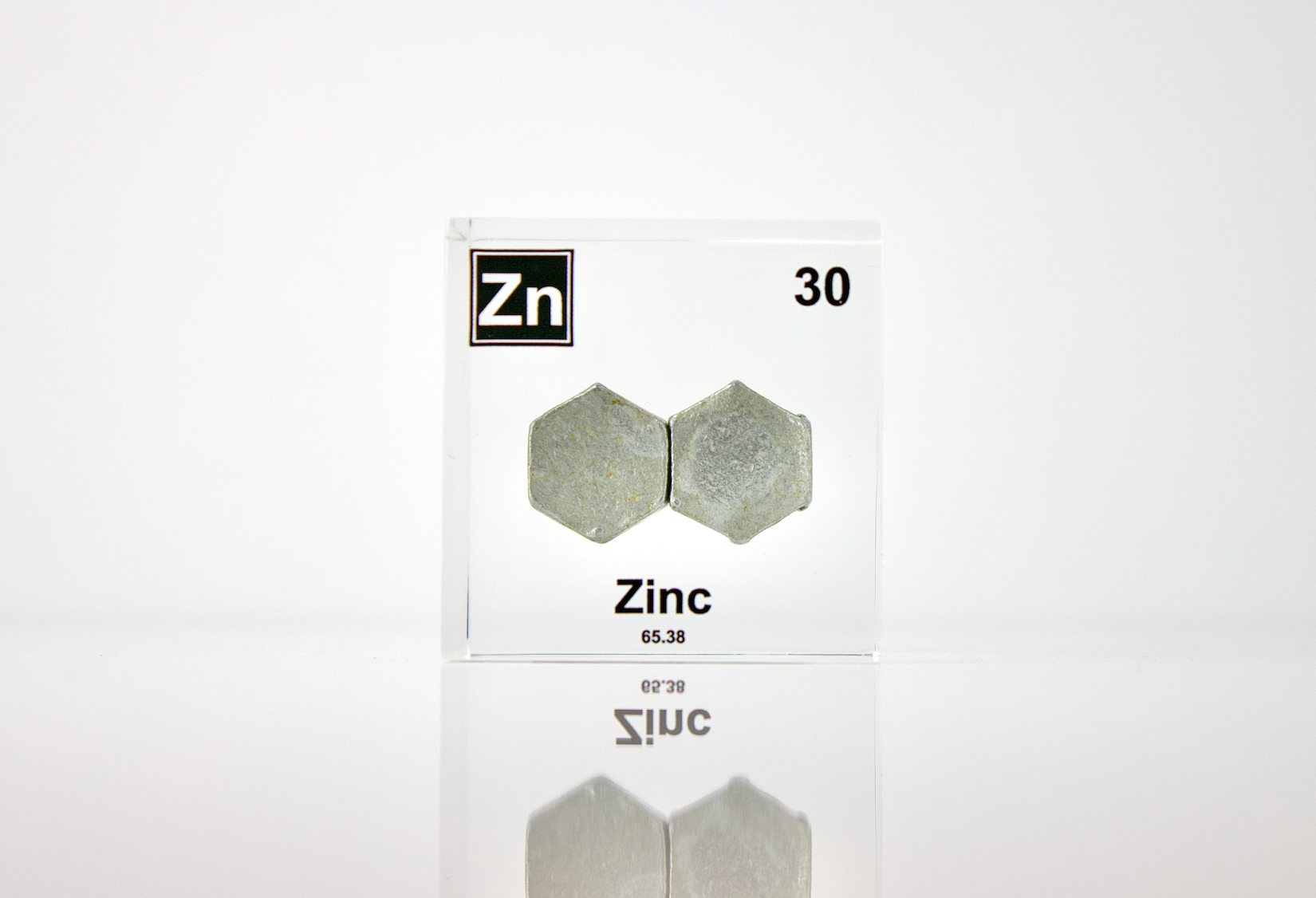Zinc Element Cube - 2" Acrylic Display - Atomic Number 30