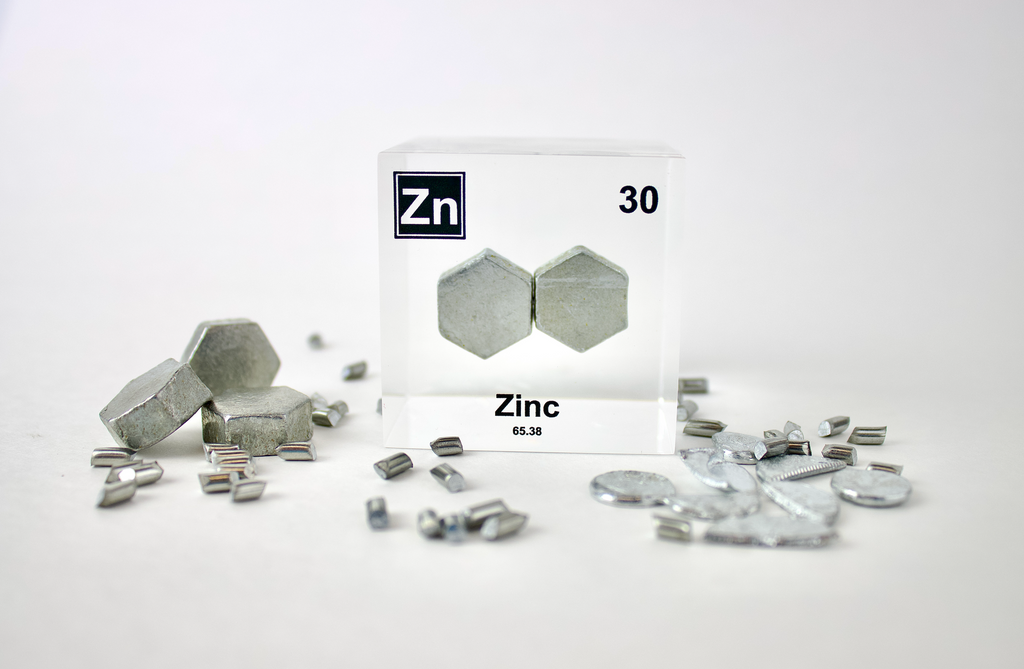 Zinc Element Cube - 2" Acrylic Display - Atomic Number 30