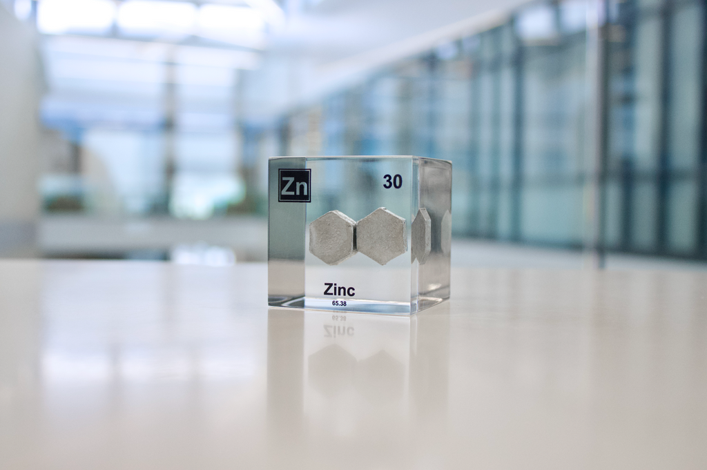 Zinc Element Cube - 2" Acrylic Display - Atomic Number 30