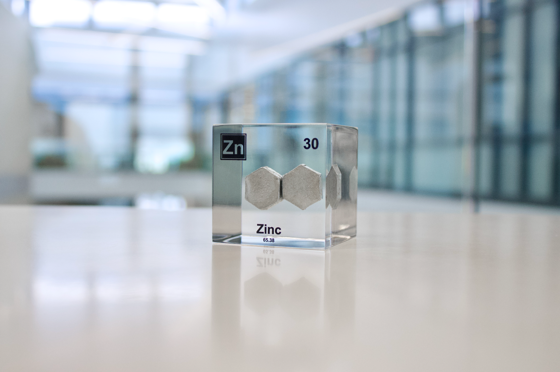 Zinc Element Cube - 2" Acrylic Display - Atomic Number 30