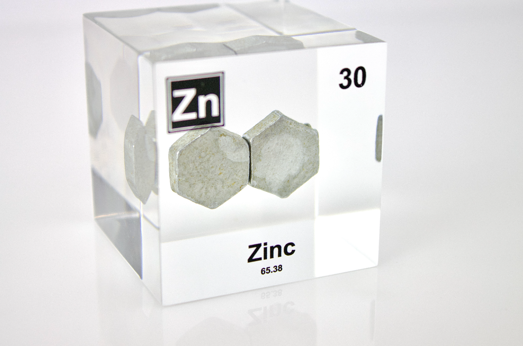 Zinc Element Cube - 2" Acrylic Display - Atomic Number 30