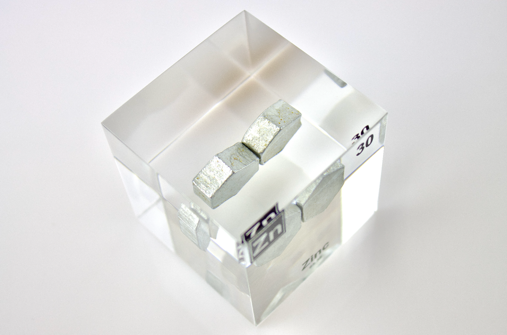 Zinc Element Cube - 2" Acrylic Display - Atomic Number 30