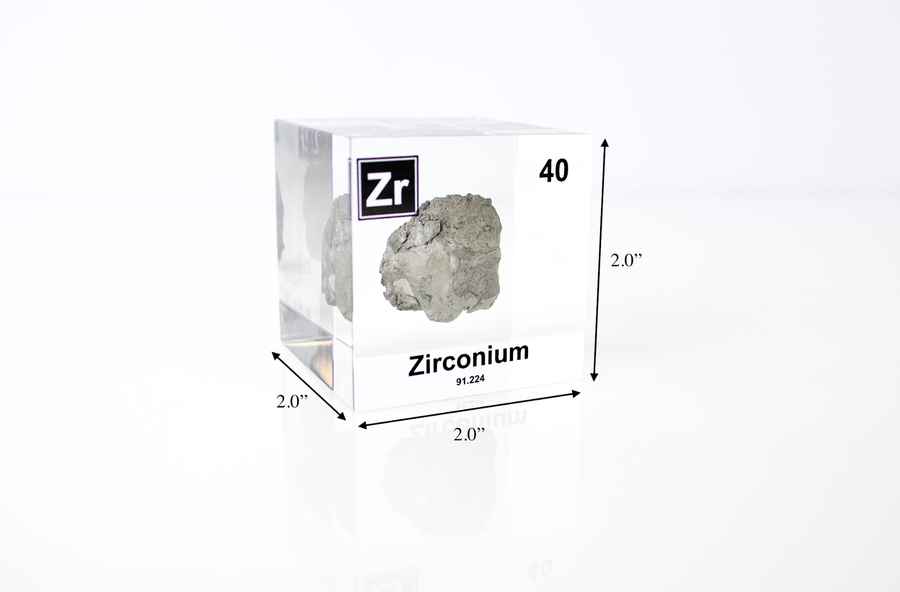 Zirconium Element Cube - 2" Acrylic Display - Atomic Number 40