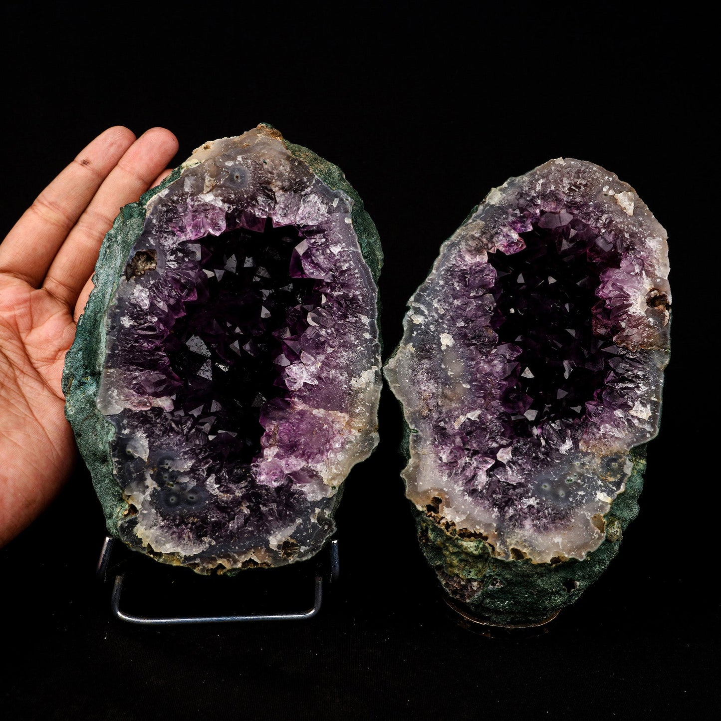 Amethyst Sparkling Two Havles Geode Natural Mineral Specimen  # B 5289