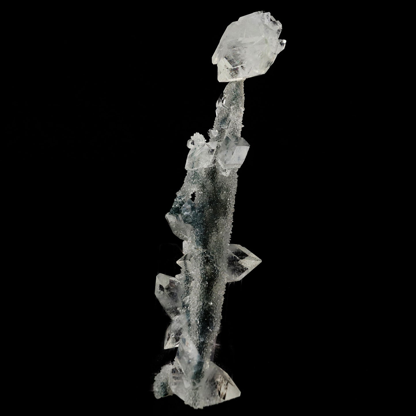 Apophyllite Crystals on Sparkling MM Quartz Stalactite Natural Mineral Specimen # B 6079