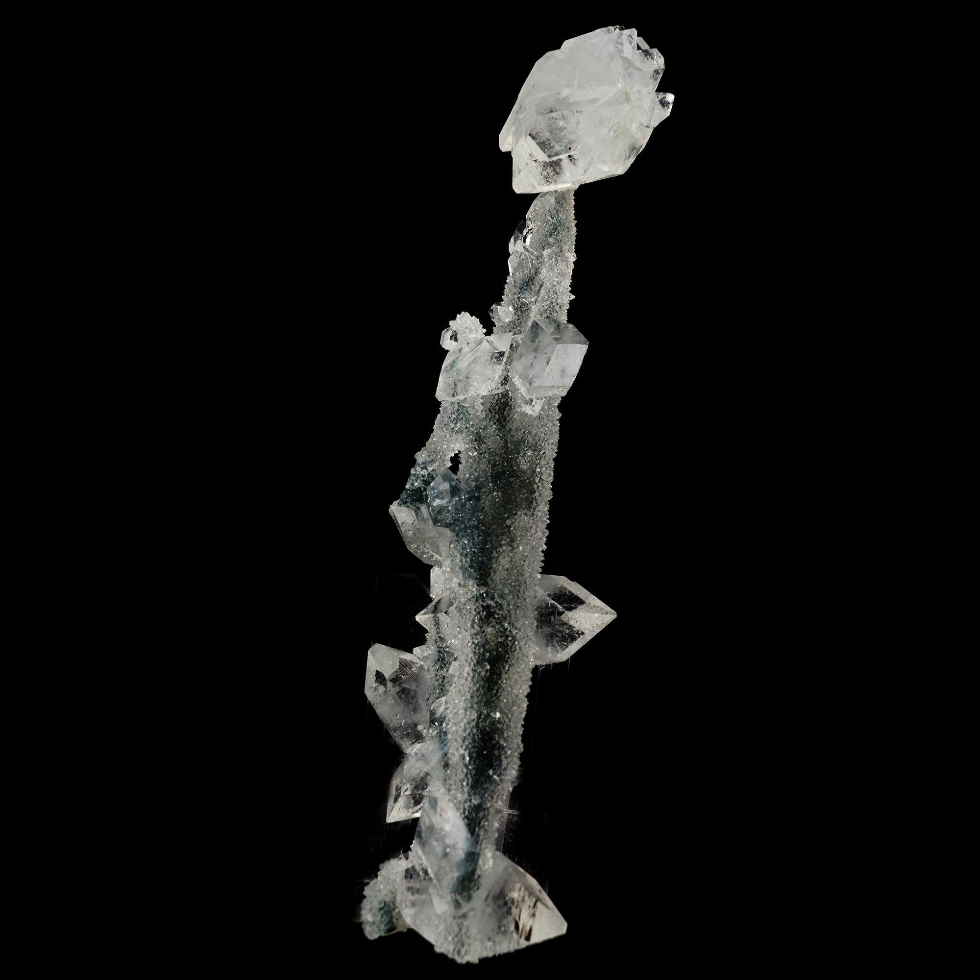 Apophyllite Crystals on Sparkling MM Quartz Stalactite Natural Mineral Specimen # B 6079
