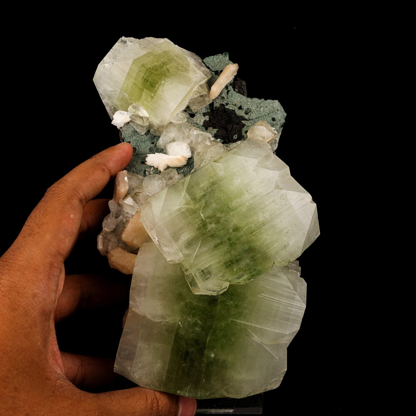 Apophyllite green cube with Stilbite Natural Mineral Specimen # B 5950