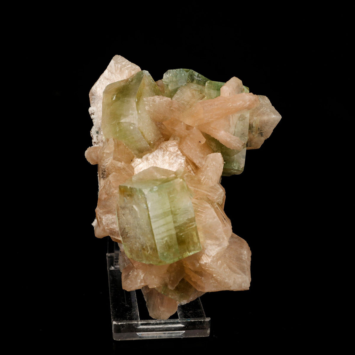 Apophyllite green cube with Stilbite Natural Mineral Specimen # B 6516