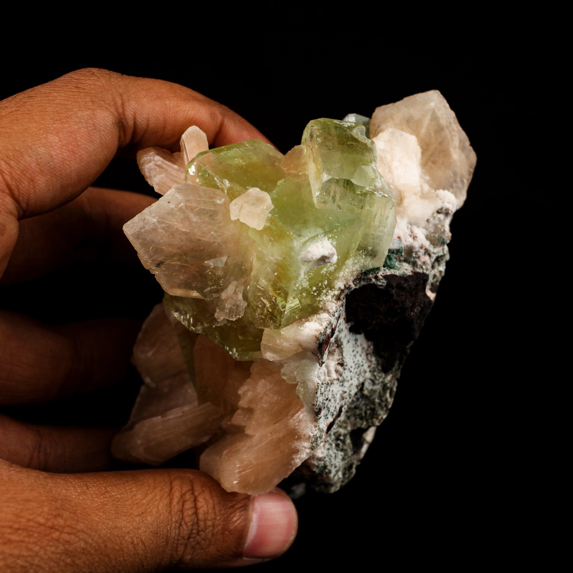 Apophyllite green cube with Stilbite Natural Mineral Specimen # B 6516