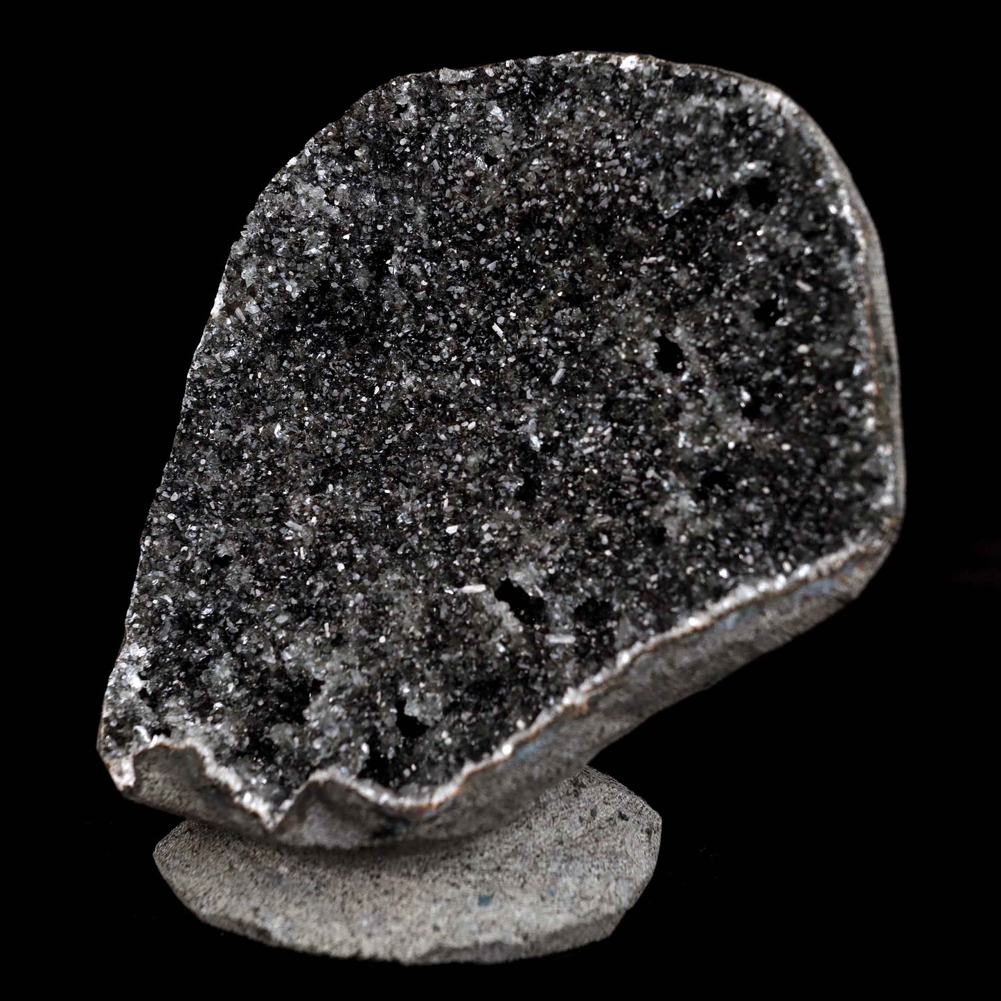 Black Sparkling Chalcedony Geode Natural Mineral Specimen  # B 4629