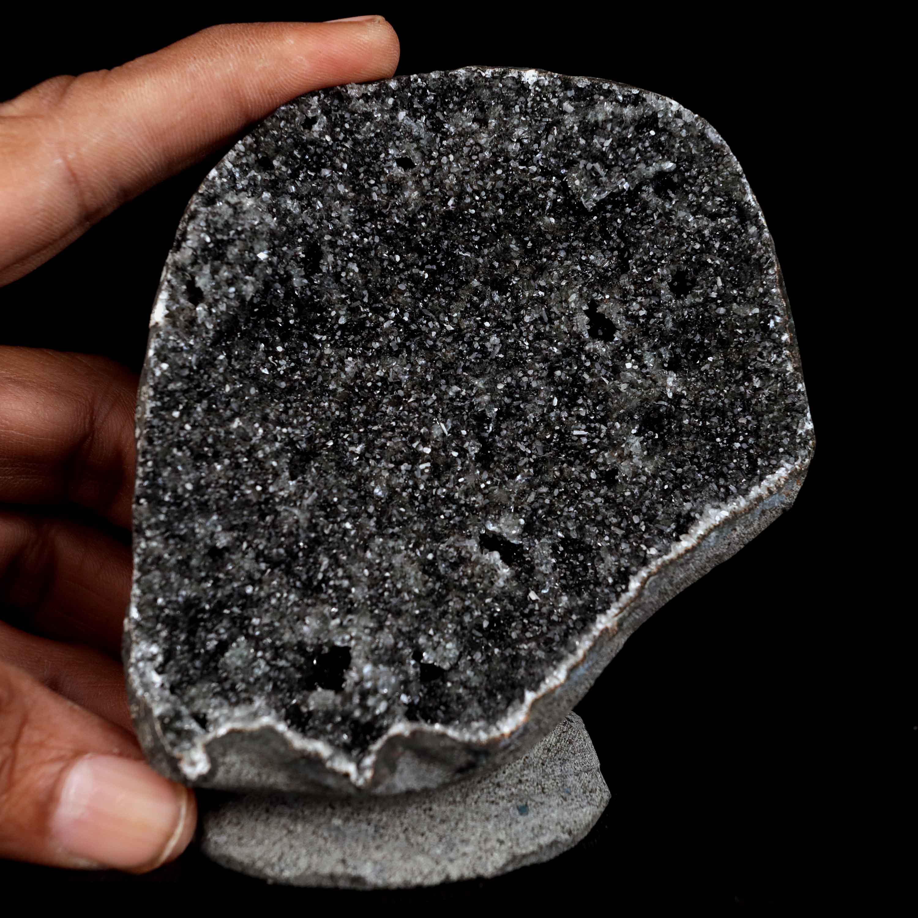 Black Sparkling Chalcedony Geode Natural Mineral Specimen  # B 4629