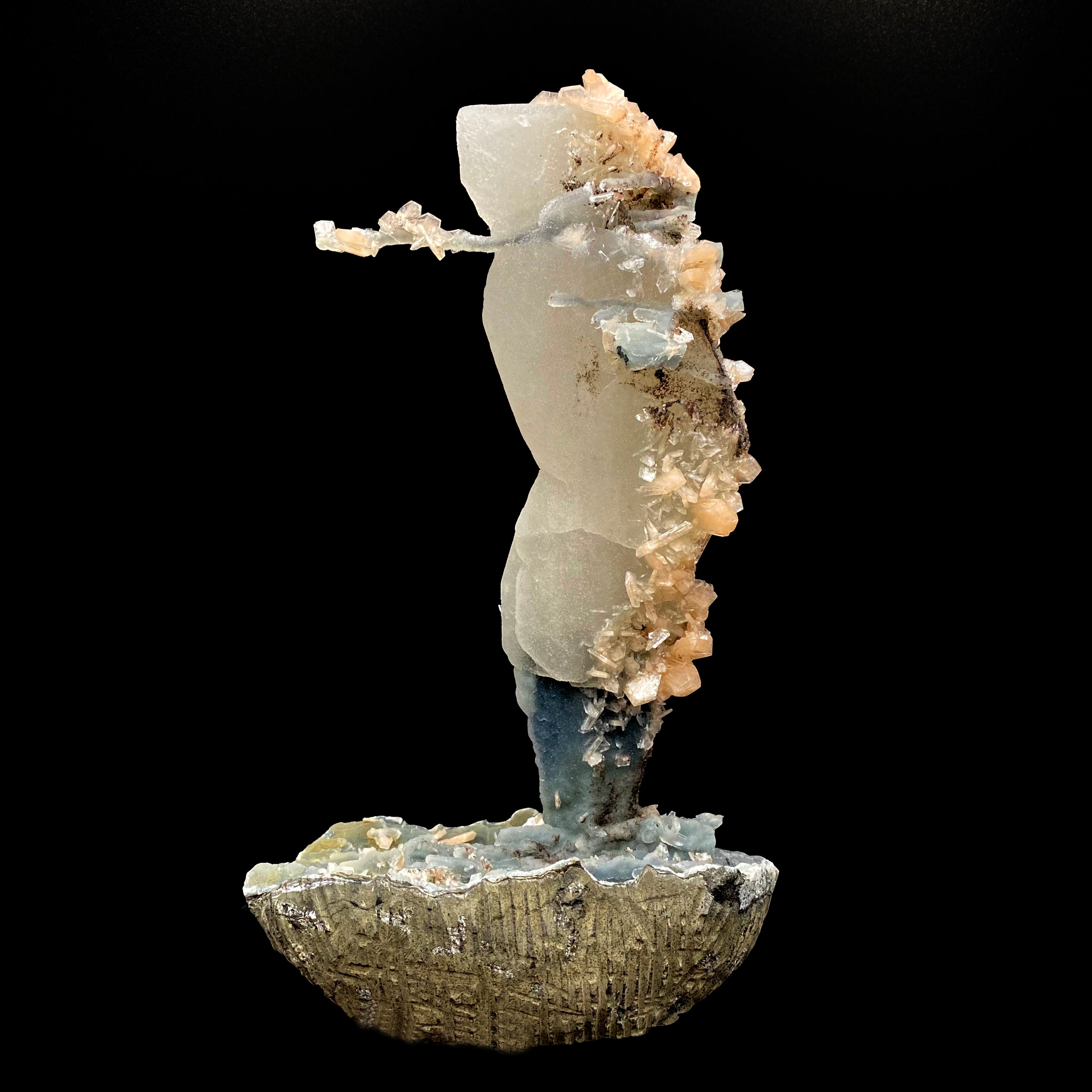 Calcite Tower with Stilbite and Chalcedony Natural Mineral Specimen ...