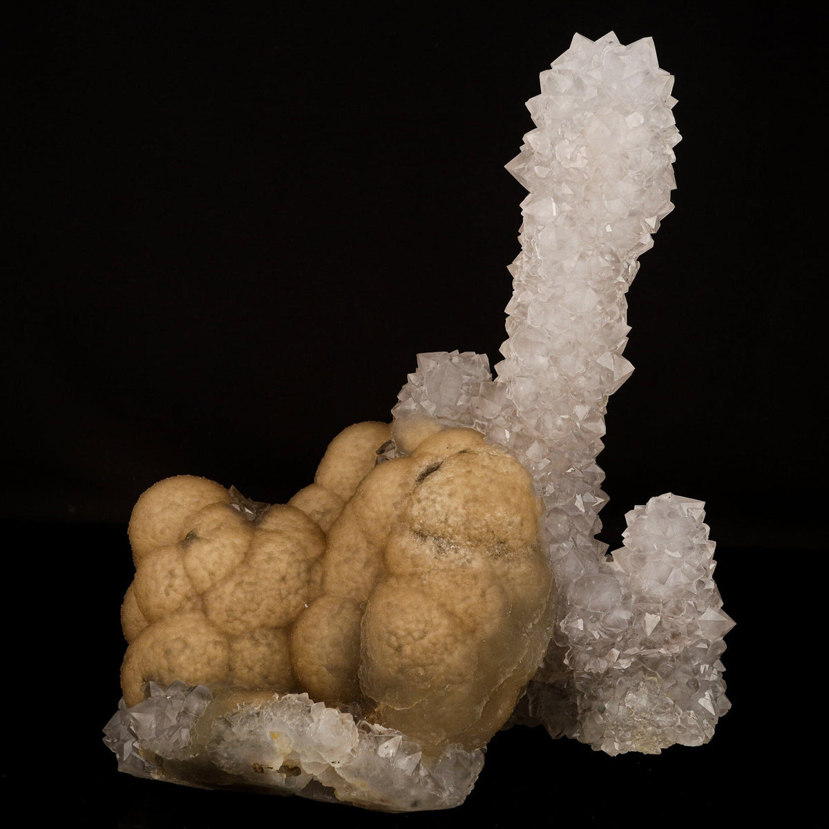 Fluorite Cluster on MM Quartz Stalactite, Free Standing Natural Mineral Specimen # B 6649