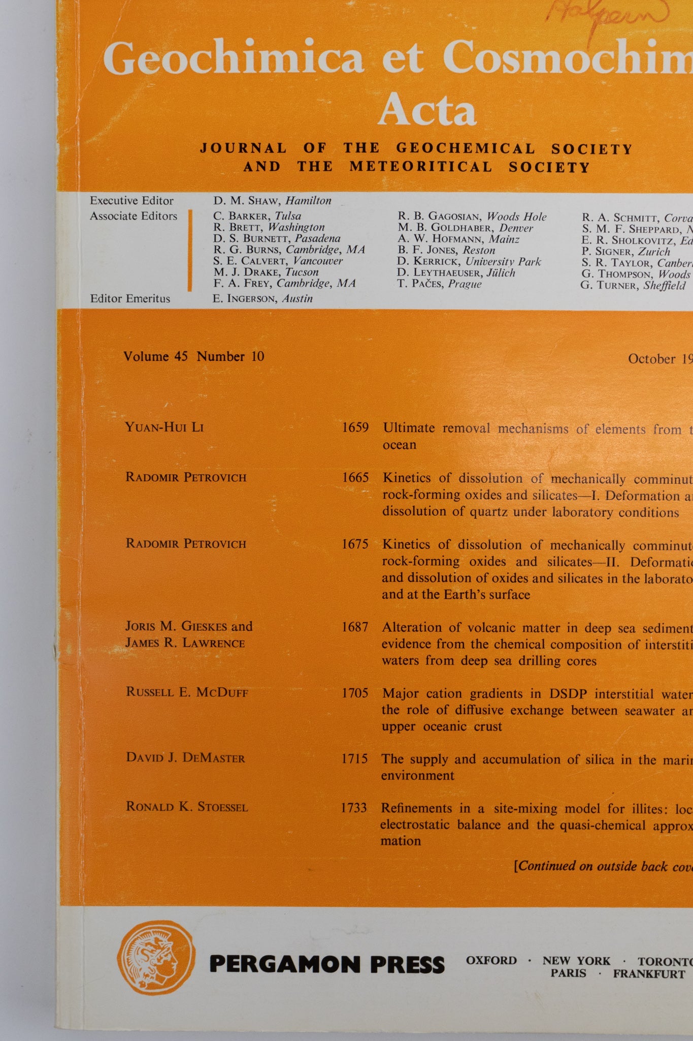 Geochimica et Cosmochimica Acta Journals, Vol. 43 (1979) All 12 issues at Stemcell Science Shop