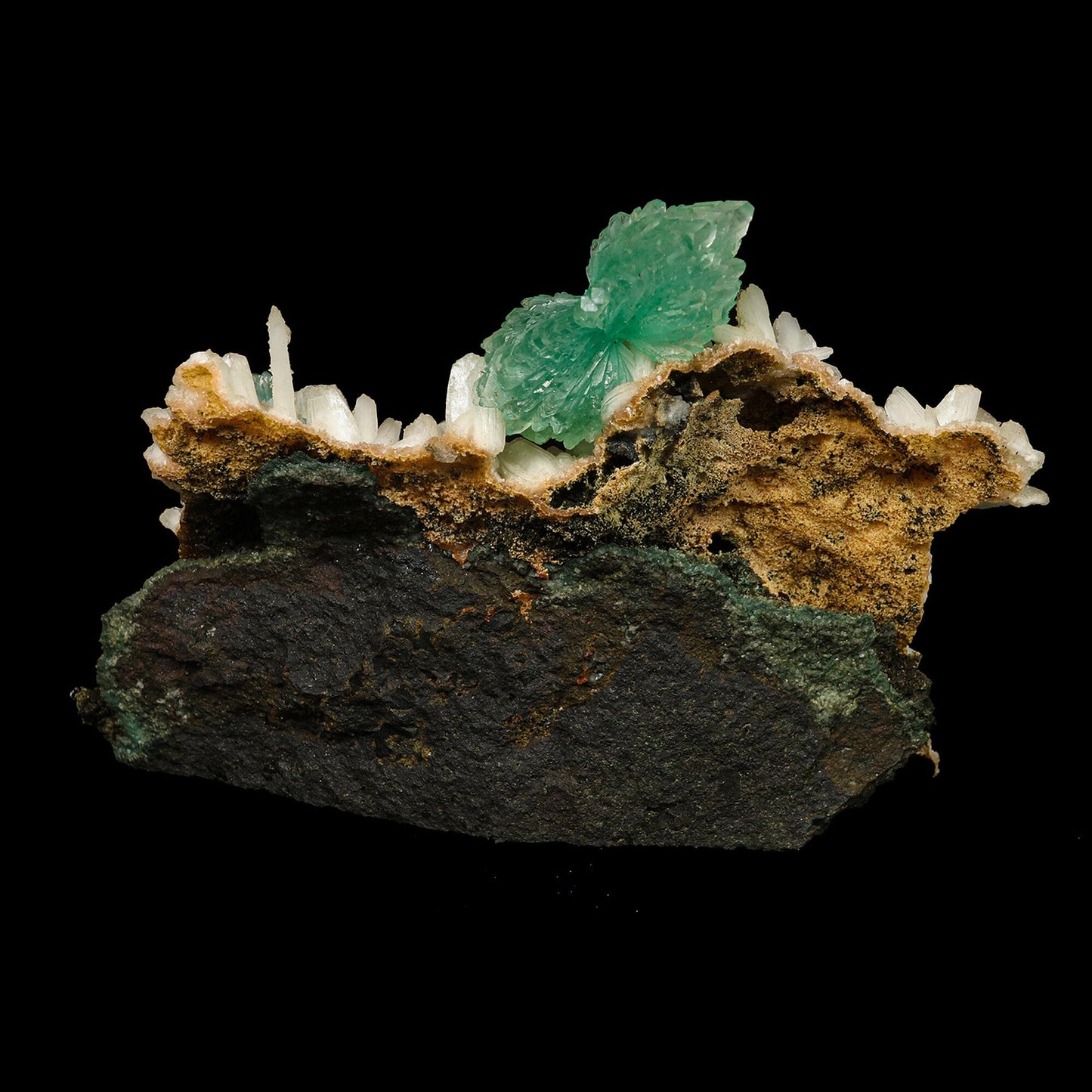 Green Apophyllite Bow with Stilbite Free Standing Natural Mineral Specimen # B 6774