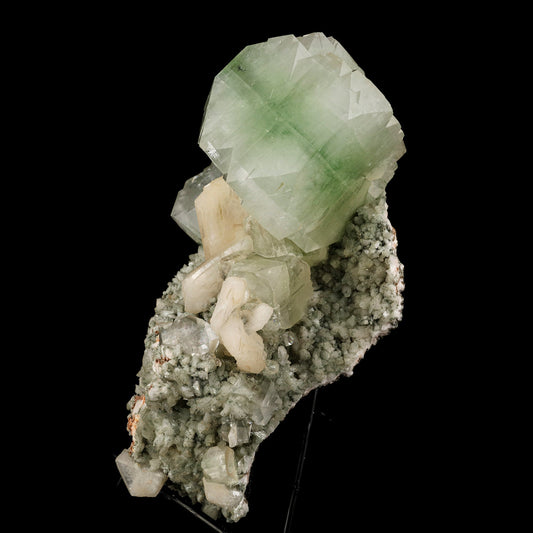 Green Apophyllite Cube with Stilbite Natural Mineral Specimen # B 6243