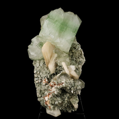 Green Apophyllite Cube with Stilbite Natural Mineral Specimen # B 6243