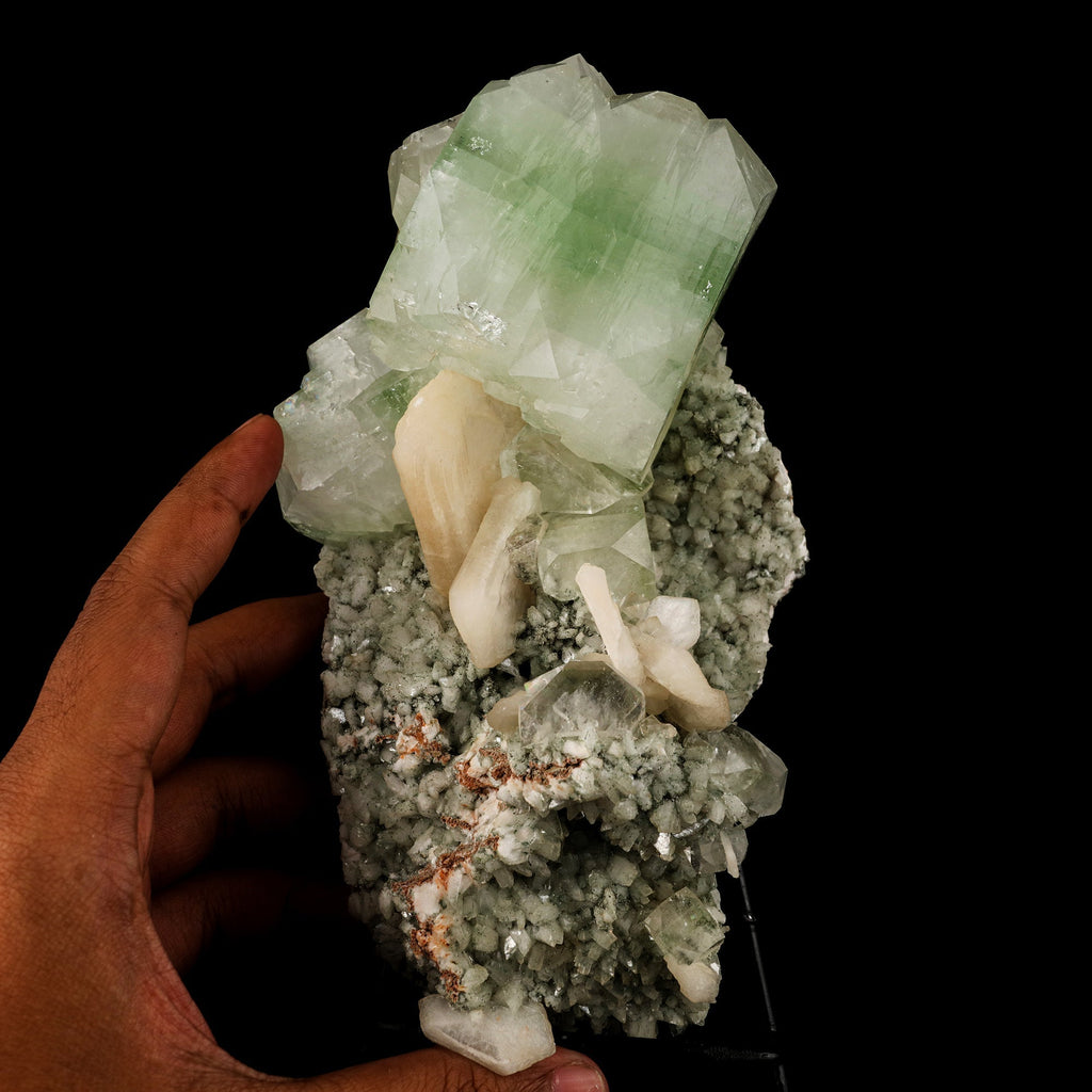 Green Apophyllite Cube with Stilbite Natural Mineral Specimen # B 6243
