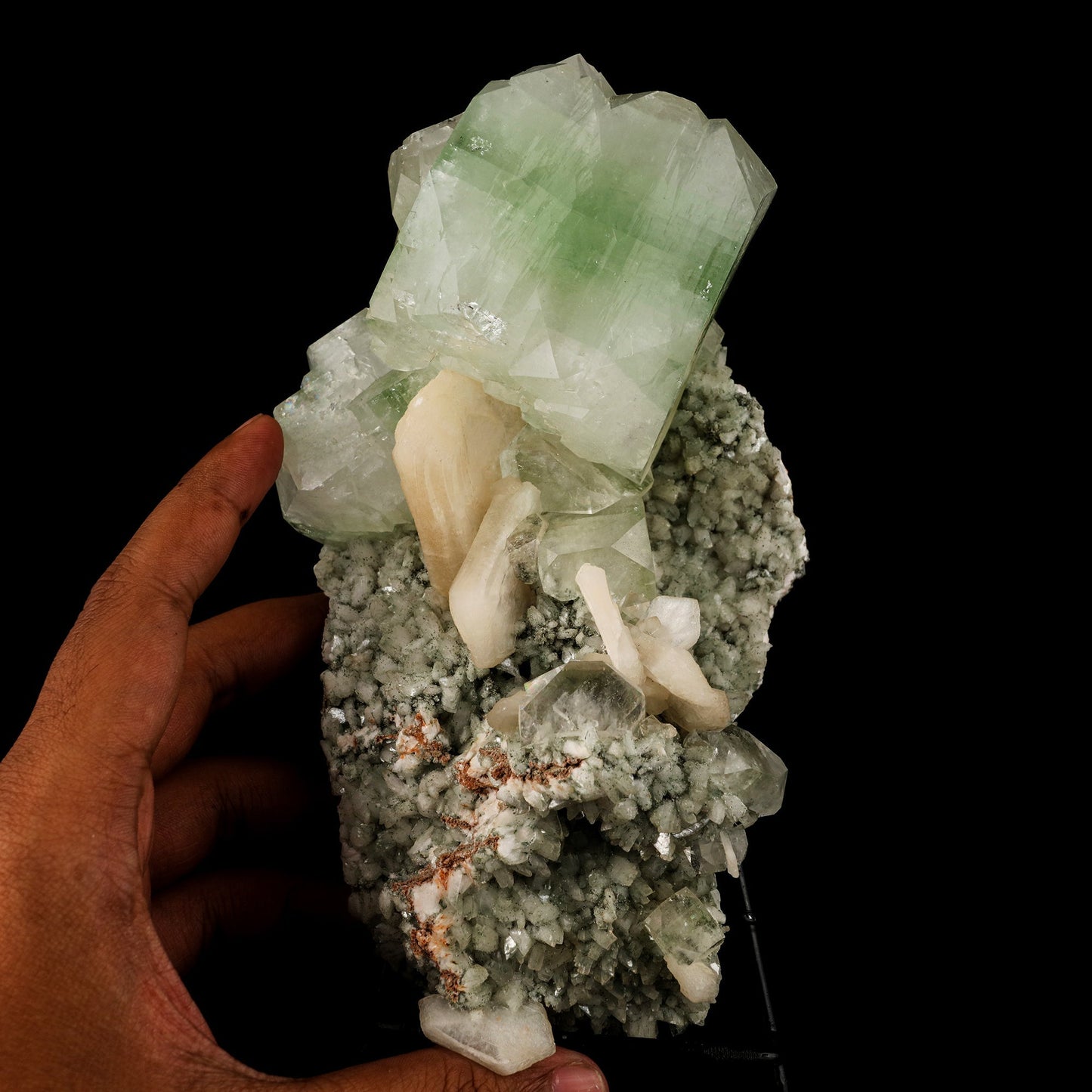 Green Apophyllite Cube with Stilbite Natural Mineral Specimen # B 6243