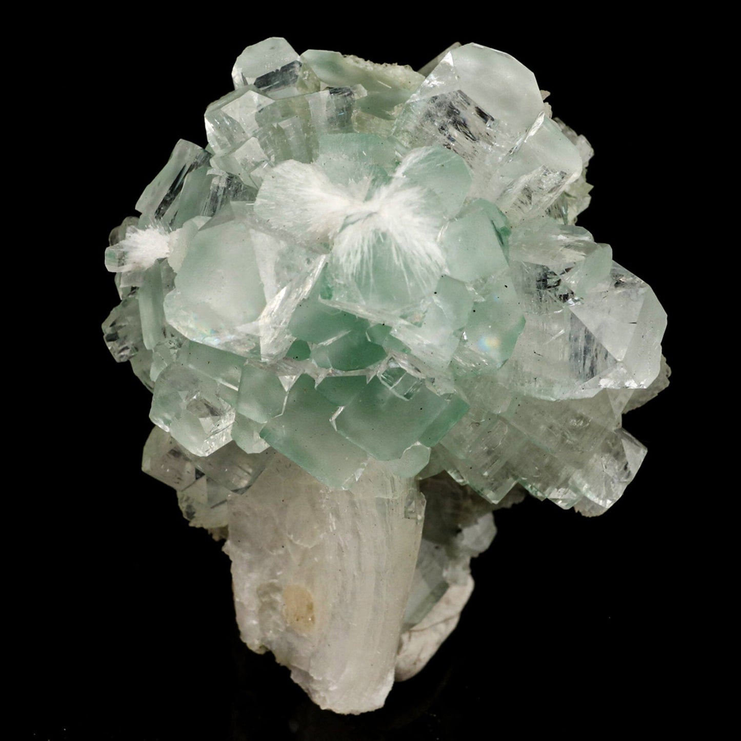 Green Apophyllite Disco Ball with Stilbite Natural Mineral Specimen # B 6535