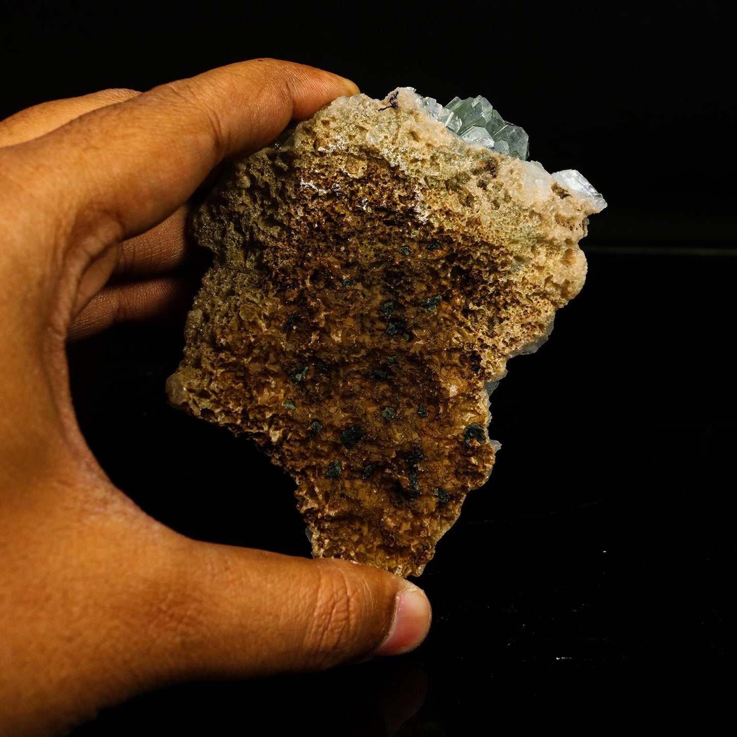 Green Apophyllite Disco Ball with Stilbite Natural Mineral Specimen # B 6770