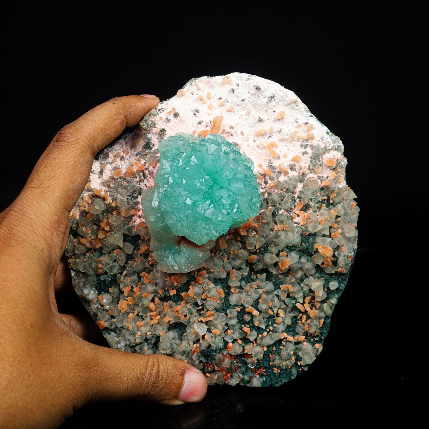 Green Apophyllite with Calcite Free standing Natural Mineral Specimen #TC24-15