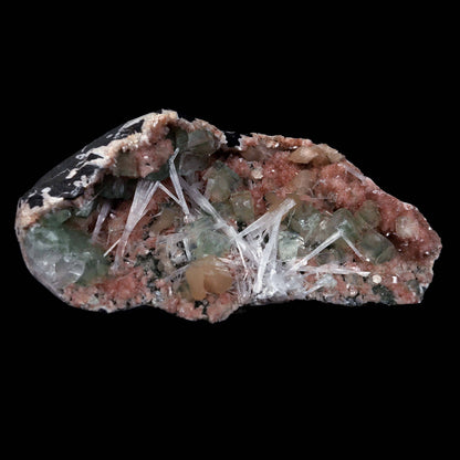 Green Apophyllite with Scolecite Sprays on Stilbite Natural Mineral Specimen  # B 4643