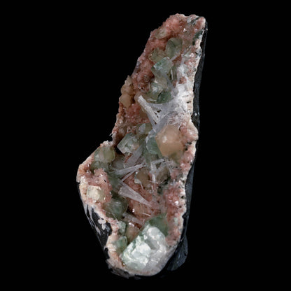 Green Apophyllite with Scolecite Sprays on Stilbite Natural Mineral Specimen  # B 4643
