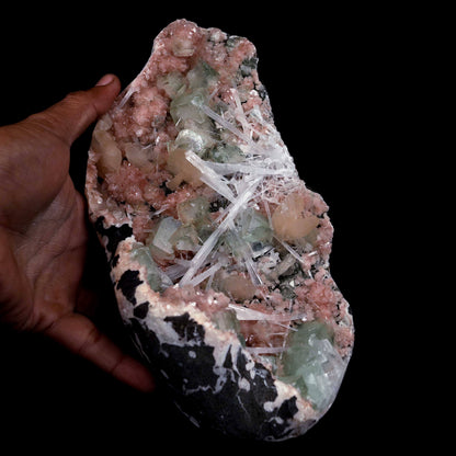 Green Apophyllite with Scolecite Sprays on Stilbite Natural Mineral Specimen  # B 4643