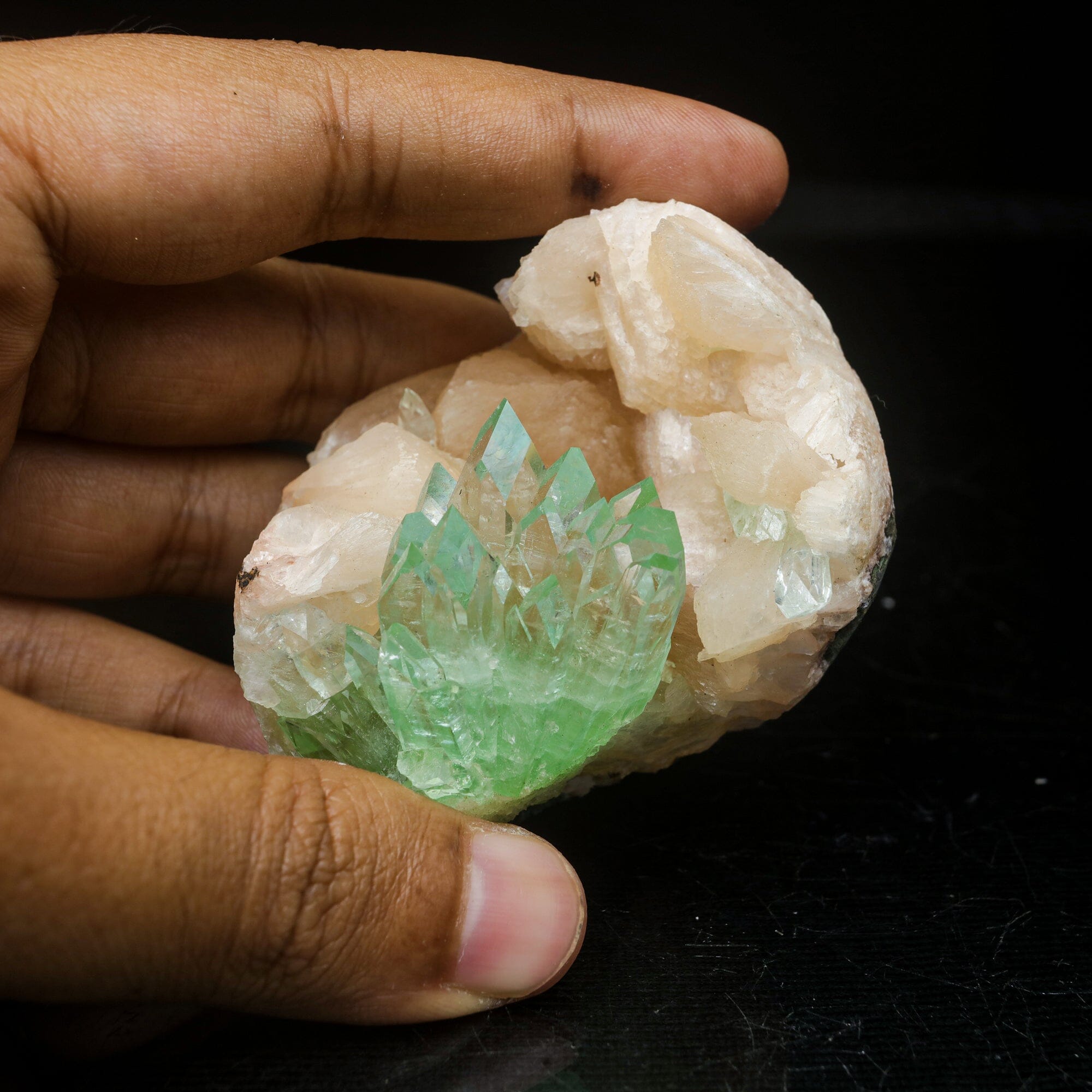 Green Apophyllite With Stilbite Natural Mineral Specimen # B 7059