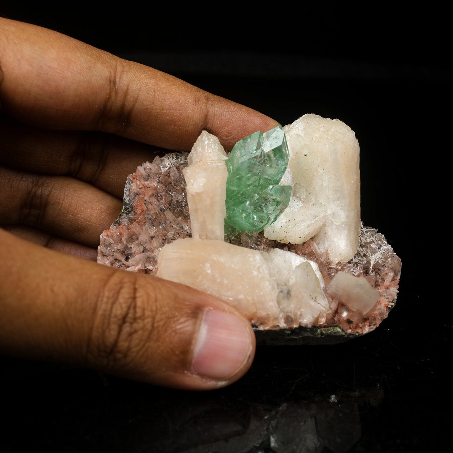 Green Apophyllite with Stilbite Natural Mineral Specimen