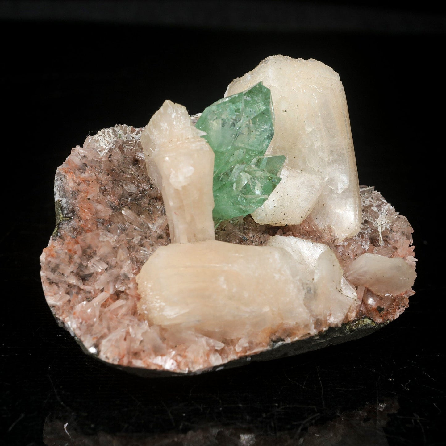 Green Apophyllite with Stilbite Natural Mineral Specimen