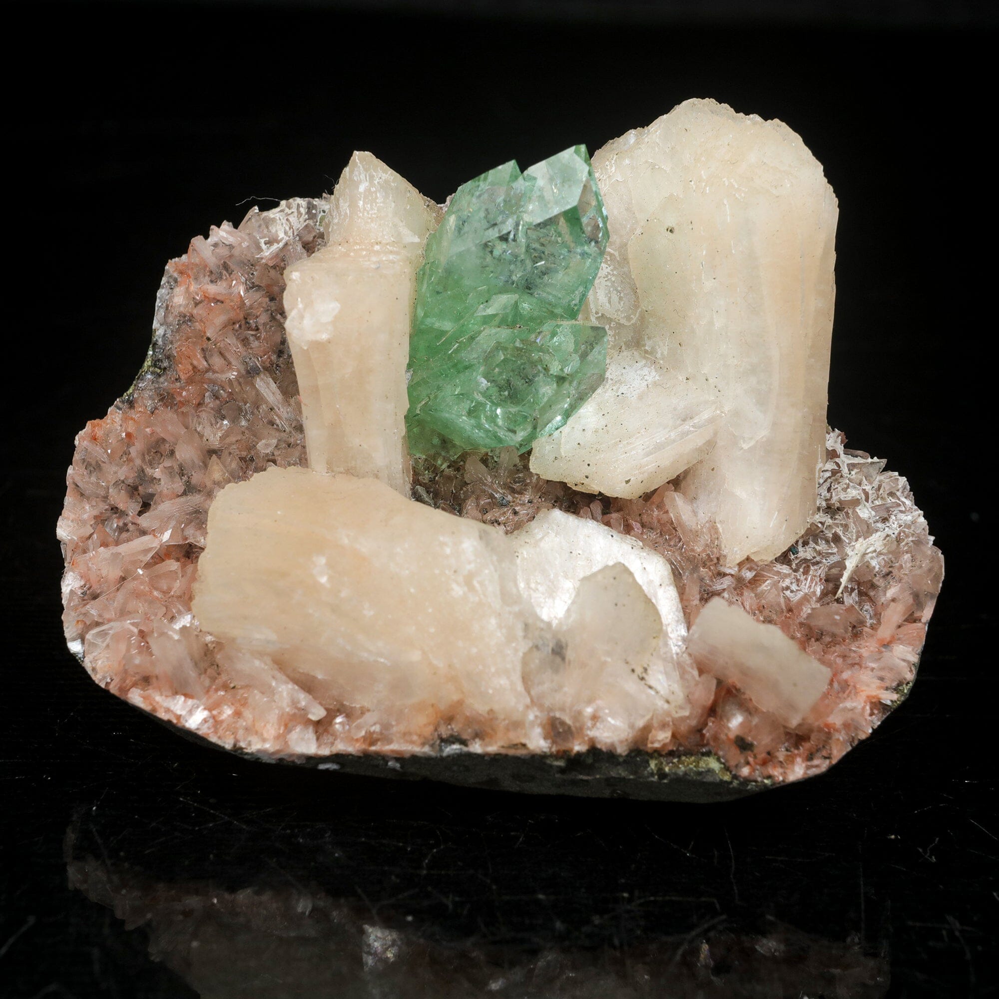 Green Apophyllite with Stilbite Natural Mineral Specimen