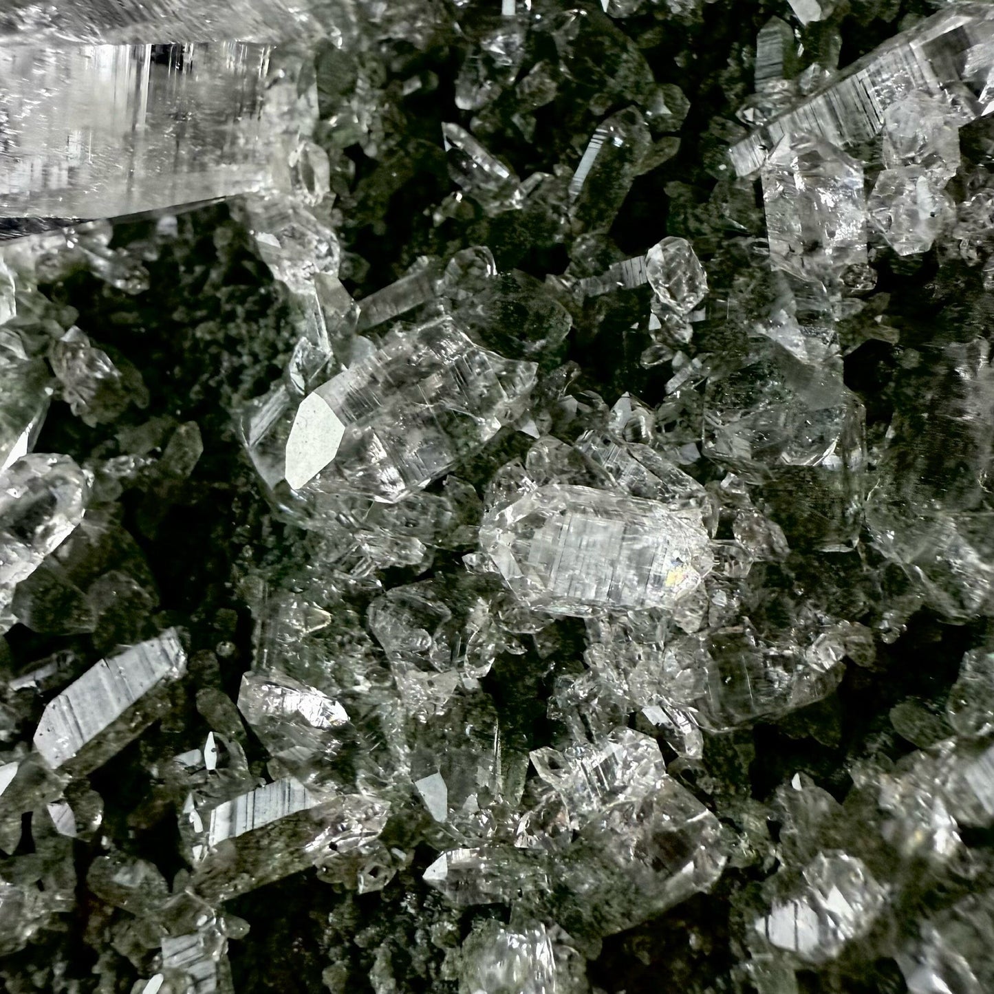 Lemurian Quartz on Sparkly Chlorite Natural Mineral Specimen