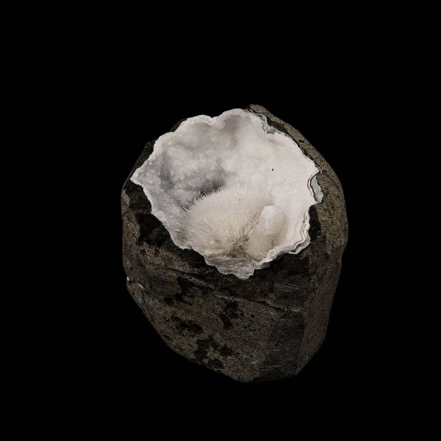 Mesolite Inside Chalcedony Geode Natural Mineral Specimen # B 6164
