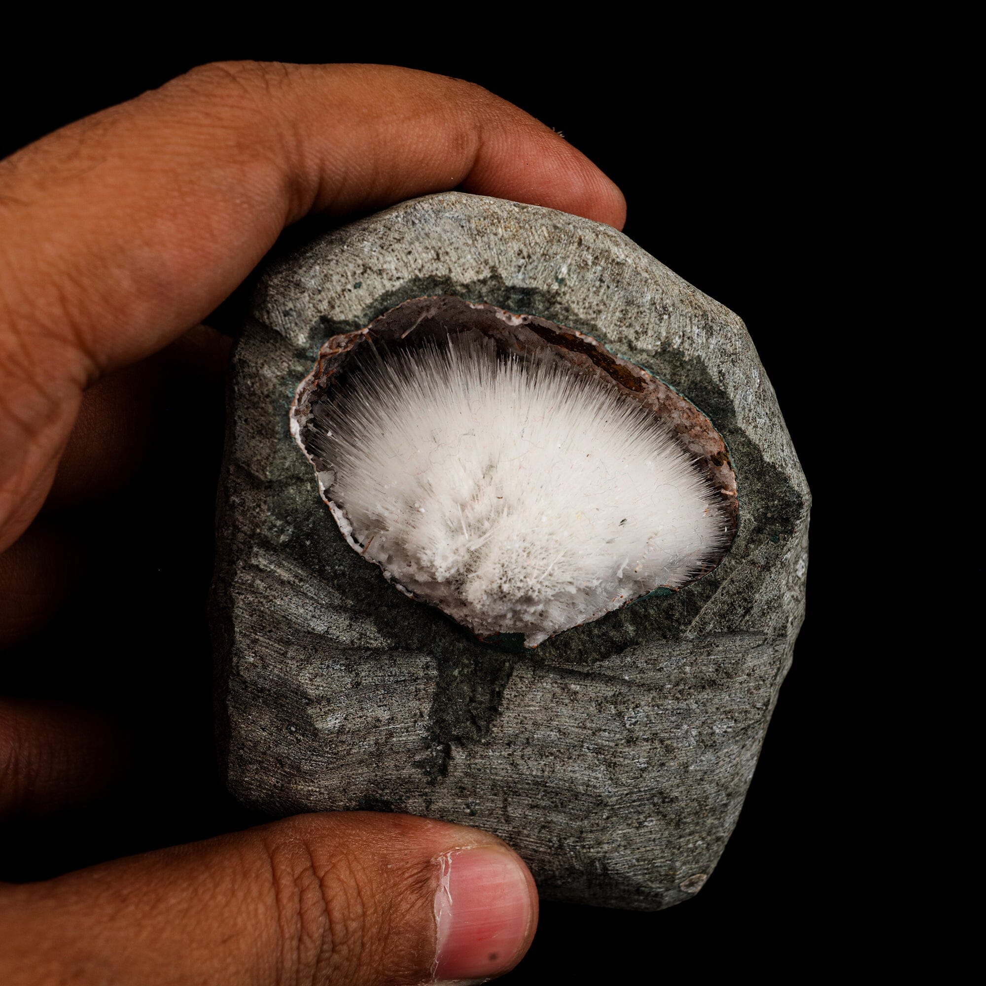 Mesolite Inside MM Quartz Geode Natural Mineral Specimen # B 6591