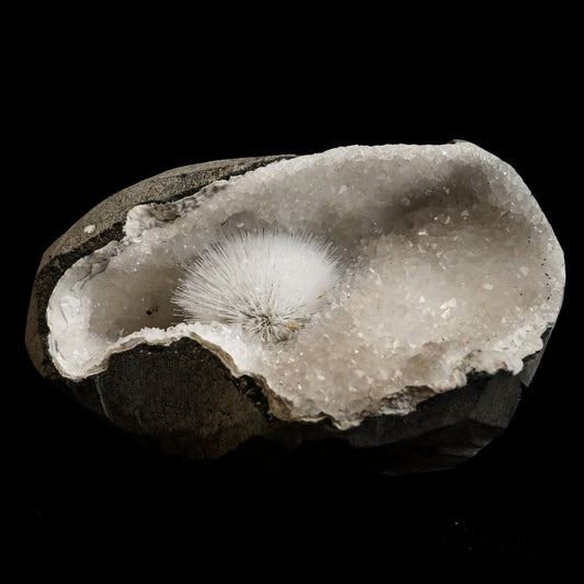 Scolecite Porcupine  Spray inside MM Quartz Geode Natural Mineral Specimen  # B 5055