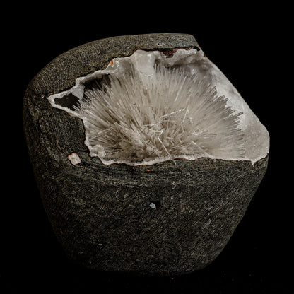 Mesolite Sphere Sprays Inside MM Quartz Geode Natural Mineral Specimen  # B 5063