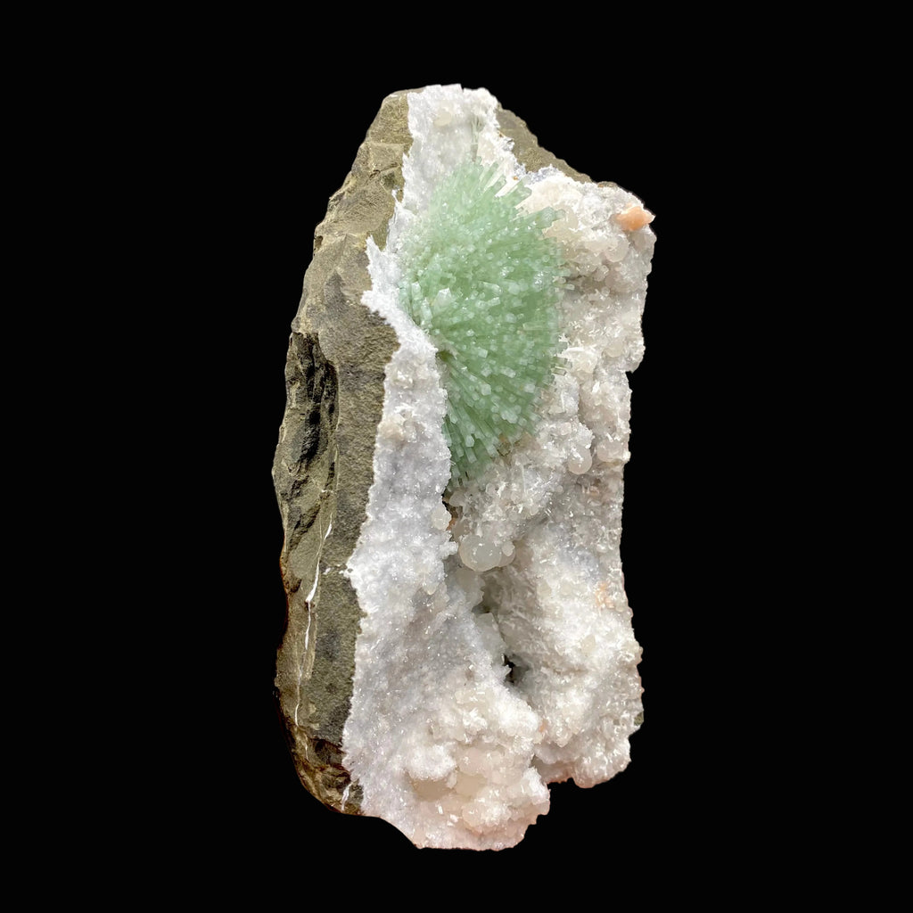 Super Rare Green Natrolite on MM Quartz – Museum-Grade Zeolite Specimen from India | Nashik Deccan Traps # DK197