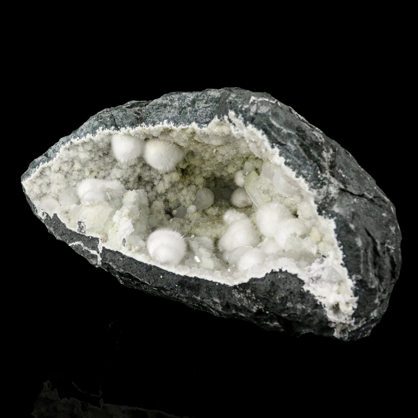 Okenite Big Puffballs Inside Chalcedony Geode Natural Mineral Specimen # B 5701