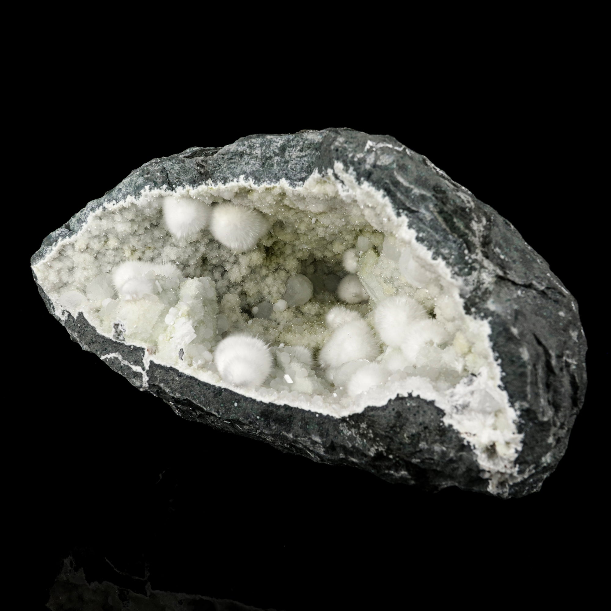 Okenite Big Puffballs Inside Chalcedony Geode Natural Mineral Specimen # B 5701