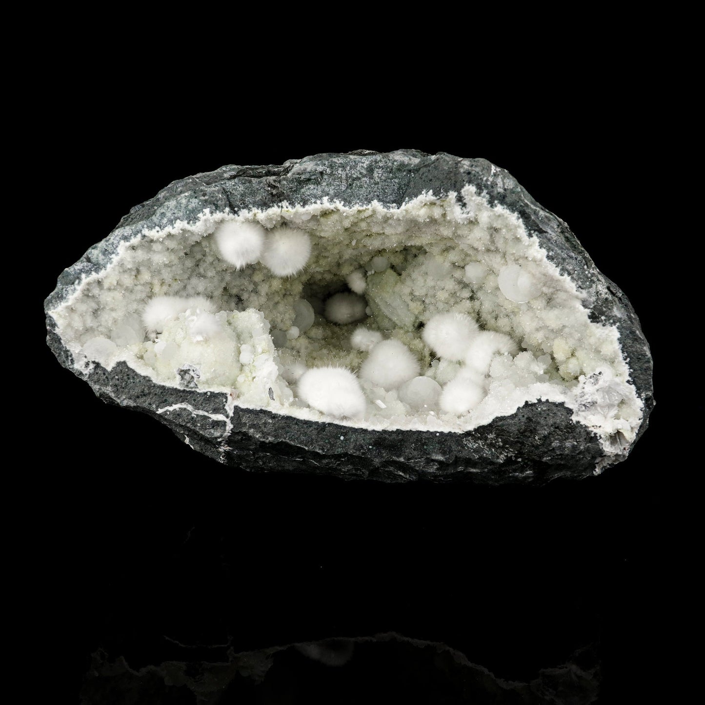 Okenite Big Puffballs Inside Chalcedony Geode Natural Mineral Specimen # B 5701