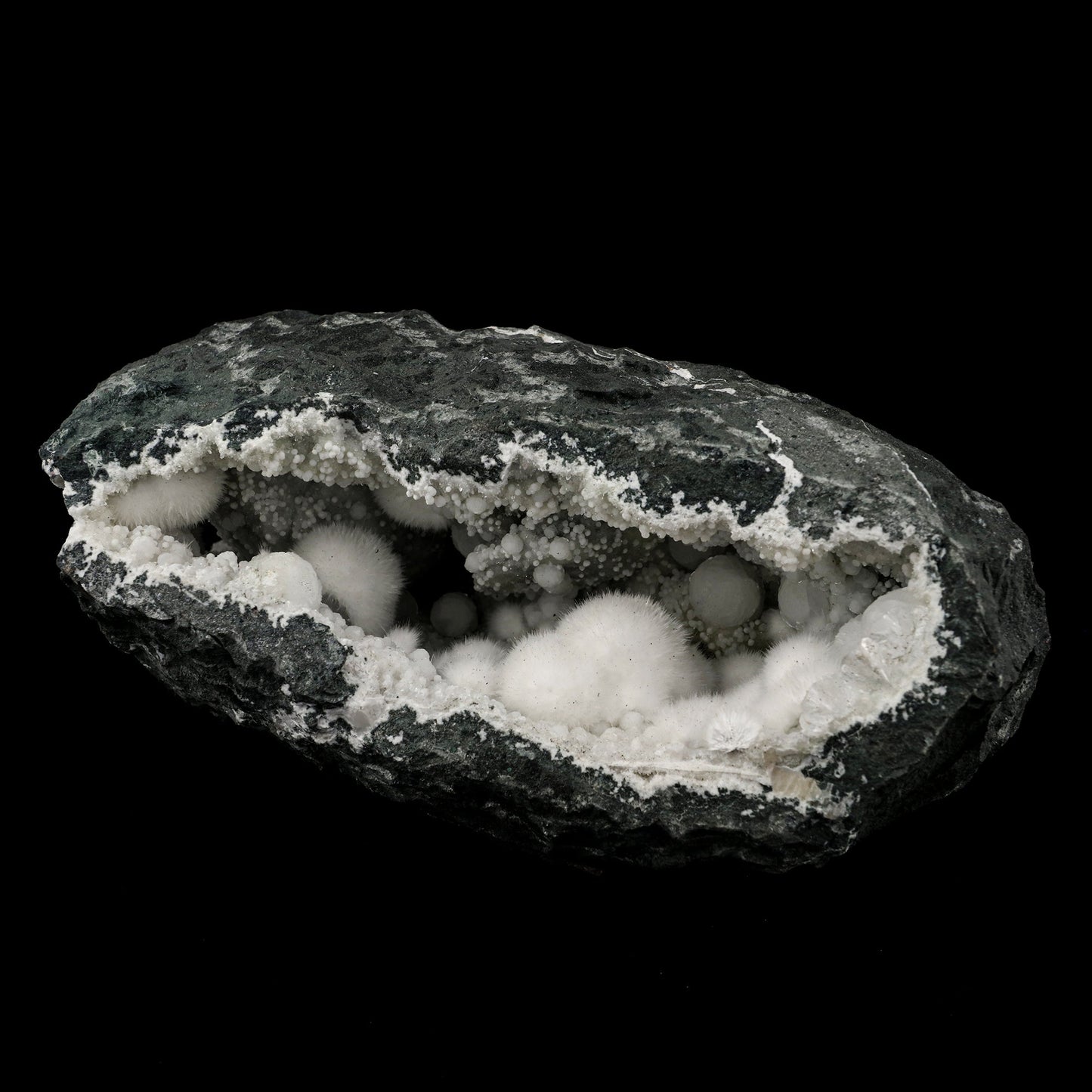 Okenite Big Puffballs Inside Chalcedony Geode Natural Mineral Specimen # B 5713