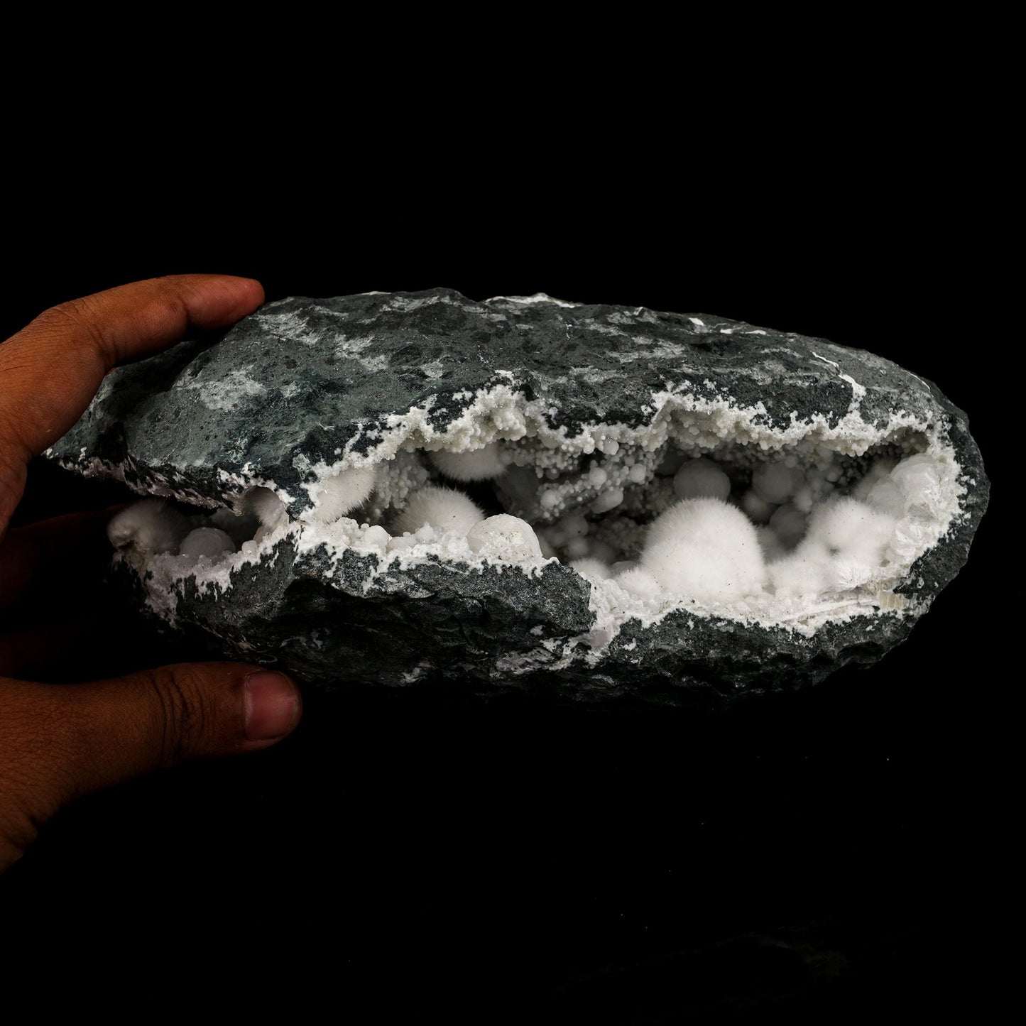 Okenite Big Puffballs Inside Chalcedony Geode Natural Mineral Specimen # B 5713