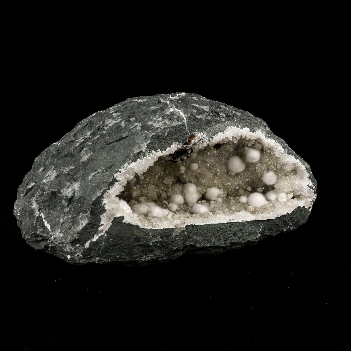 Okenite Big Puffballs Inside Chalcedony Geode Natural Mineral Specimen # B 5863